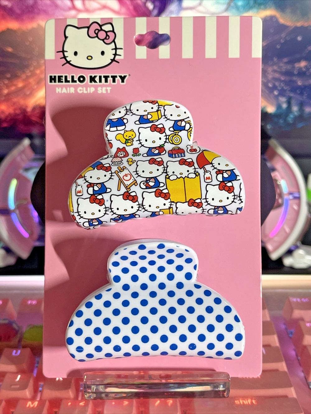 Hello Kitty Hair Claw Clip White Blue 2 Set Accessory Polka Dot 2023 Sanrio